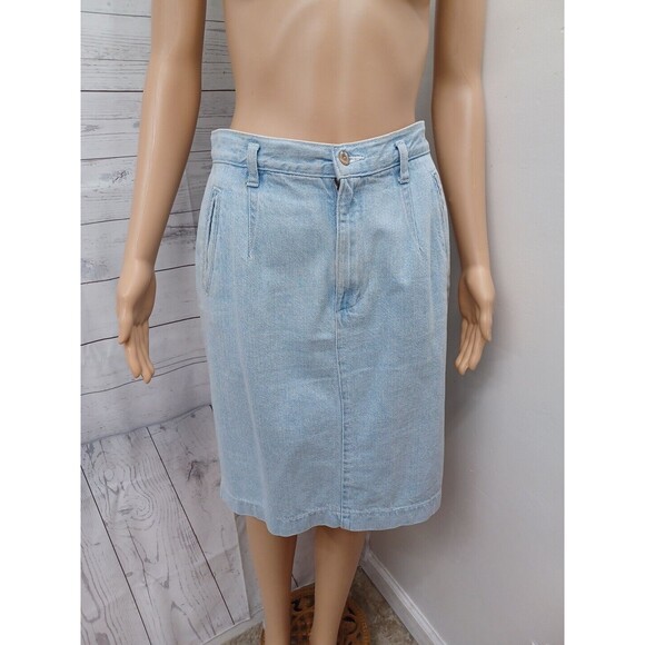Vintage Dockers Skirt Denim Sz 12 Made in USA Long Light Blue - Picture 1 of 10